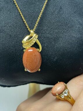 VTG Karis Gold Bonded Iridescent Goldstone Set Necklace & Ring